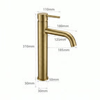 Schéma coté du robinet lavabo Dora Or Antique modèle haut : hauteur 310 mm, bec 185 mm