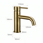 Schéma coté du robinet lavabo Dora Or Antique modèle standard : hauteur 180 mm, bec 125 mm