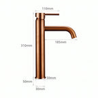 Schéma coté du robinet lavabo Dora Or Rose Brossé modèle haut : hauteur 310 mm, bec 185 mm