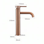 Schéma coté du robinet lavabo Dora Or Rose Poli modèle haut : hauteur 310 mm, bec 185 mm