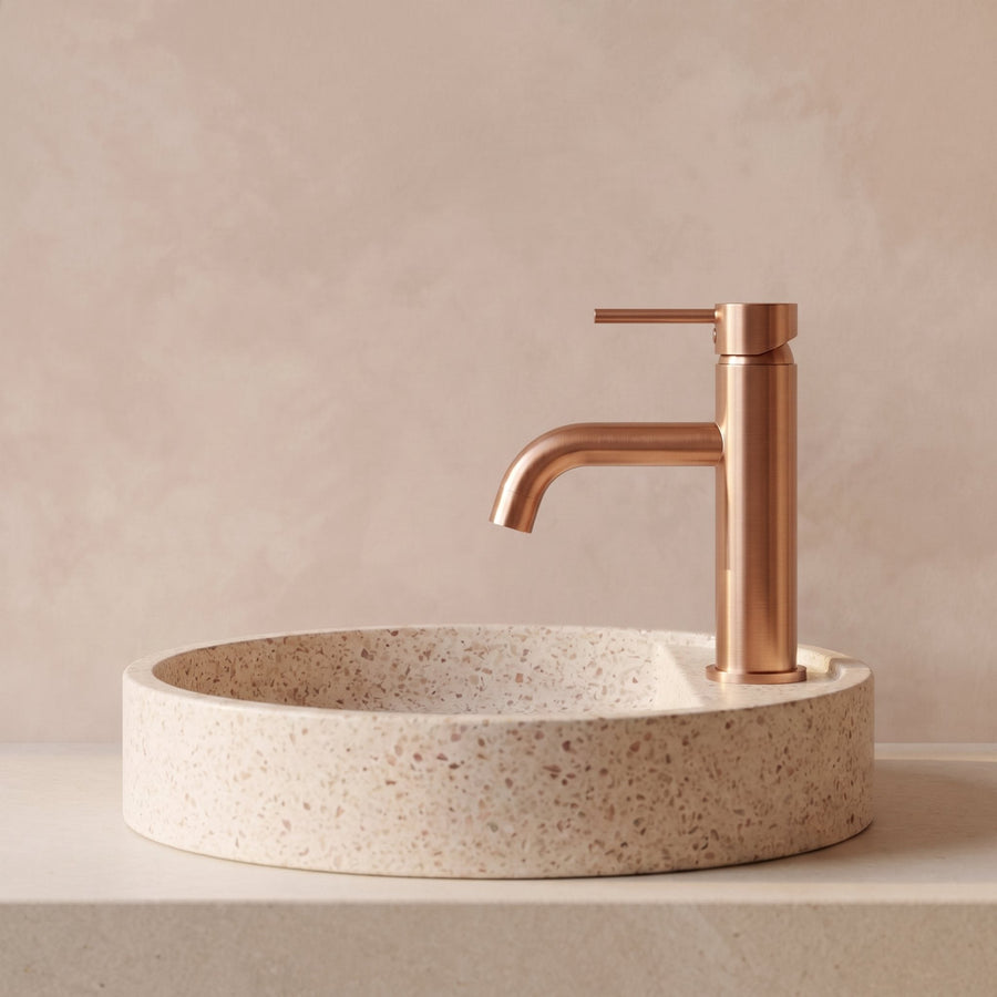 Robinet Lavabo Dora Or Rose Poli Laiton — Mitigeur Bec Courbé