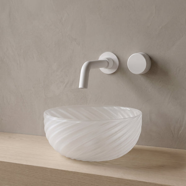 Robinet Mural Linea Blanc Mat Laiton — Mitigeur Encastrable Minimaliste