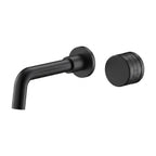 Robinet mural encastrable Linea noir mat : bec et molette sur fond blanc