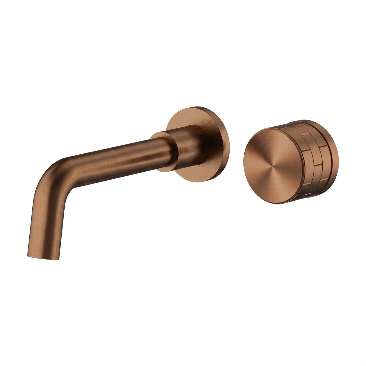 Robinet mural encastrable Linea or brossé : bec et molette sur fond blanc