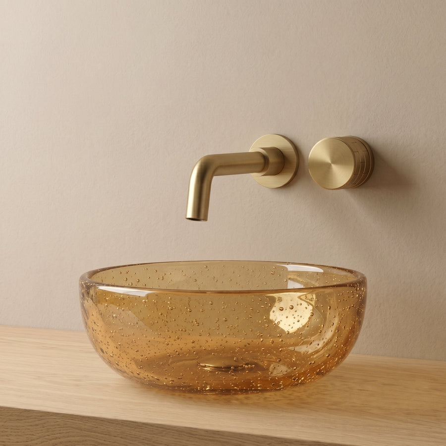 Robinet Mural Linea Or Brossé Laiton — Mitigeur Encastrable Minimaliste