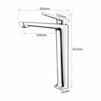 Schéma coté du robinet lavabo Metra Chrome Poli modèle haut : hauteur 352 mm, bec 169 mm