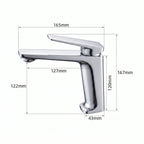 Schéma coté du robinet lavabo Metra Chrome Poli modèle court : hauteur 167 mm, bec 127 mm