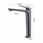 Schéma coté du robinet lavabo Metra Gun Metal modèle haut : hauteur 352 mm, bec 169 mm