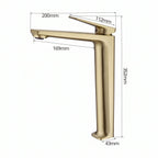 Schéma coté du robinet lavabo Metra Or Brossé modèle haut : hauteur 352 mm, bec 169 mm