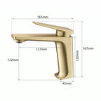 Schéma coté du robinet lavabo Metra Or Brossé modèle court : hauteur 167 mm, bec 127 mm