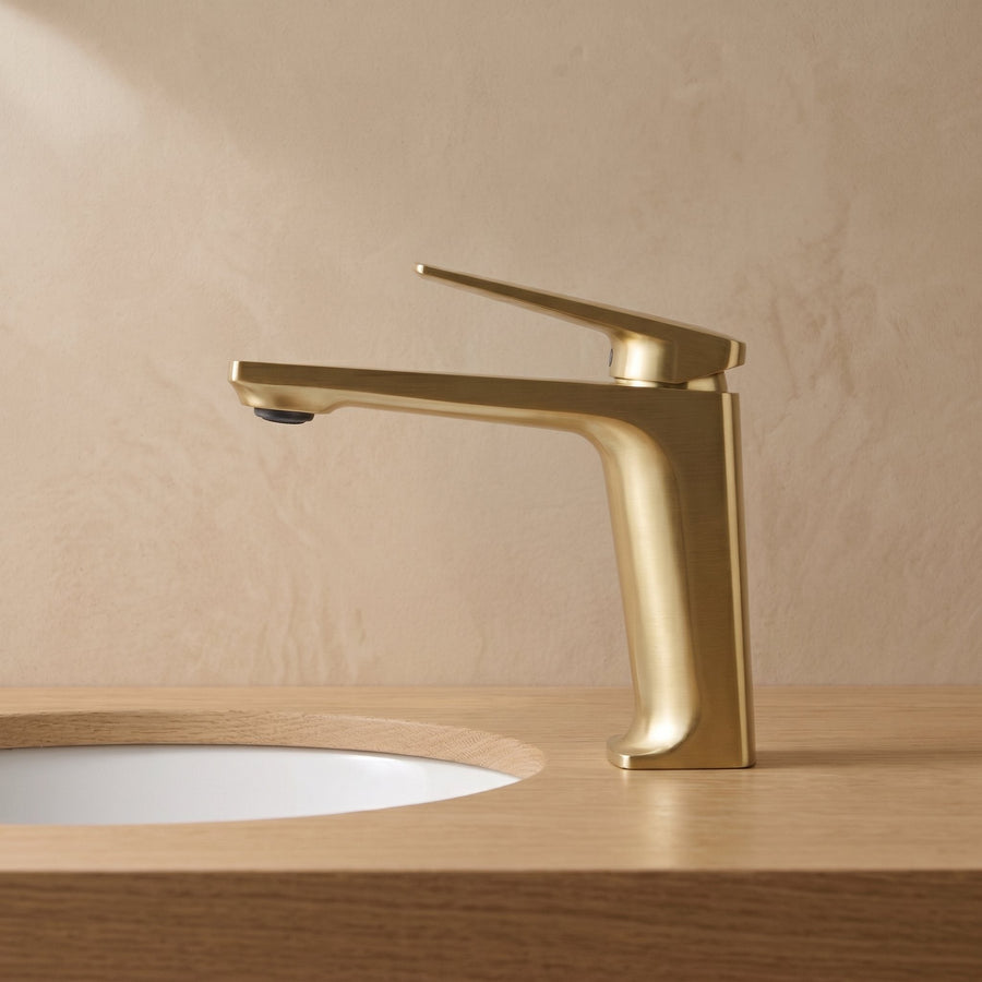 Robinet Lavabo Metra Or Brossé Laiton — Mitigeur Moderne Monotrou