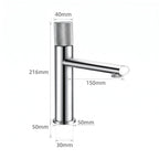 Schéma coté du robinet lavabo Runa 216 mm : hauteur 216 mm, bec 150 mm