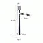 Schéma coté du robinet lavabo Runa 318 mm : hauteur 318 mm, bec 150 mm