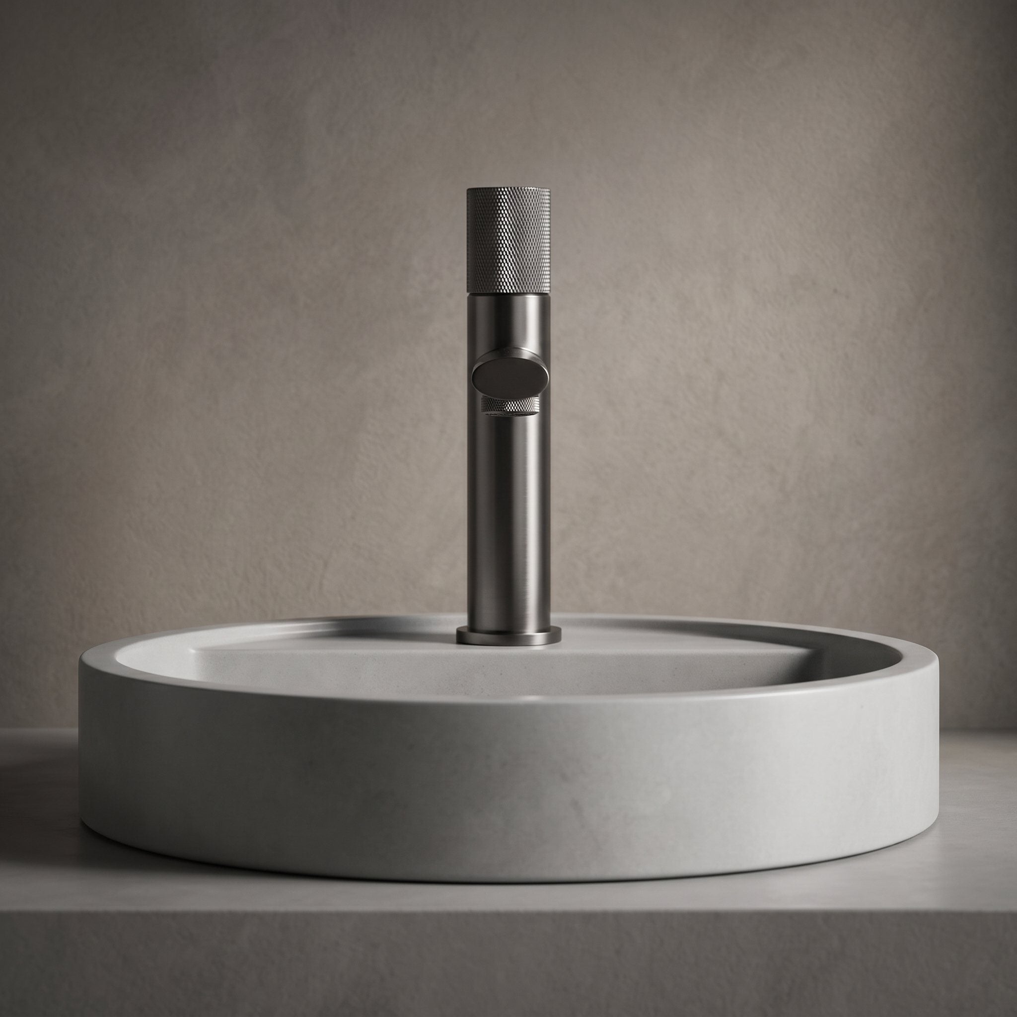 Robinet lavabo Runa gun metal 216 mm monté sur vasque, vue de face