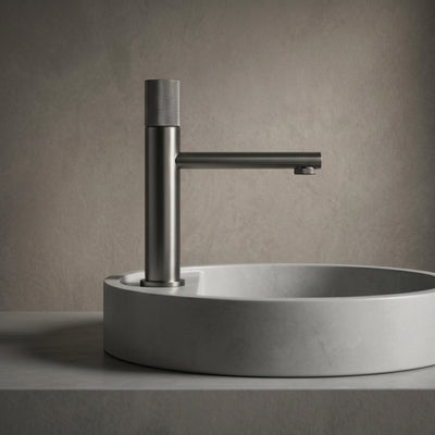 Robinet Lavabo Runa Gun Metal Laiton — Mitigeur Moleté Monotrou