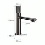 Schéma coté du robinet lavabo Runa 216 mm : hauteur 216 mm, bec 150 mm