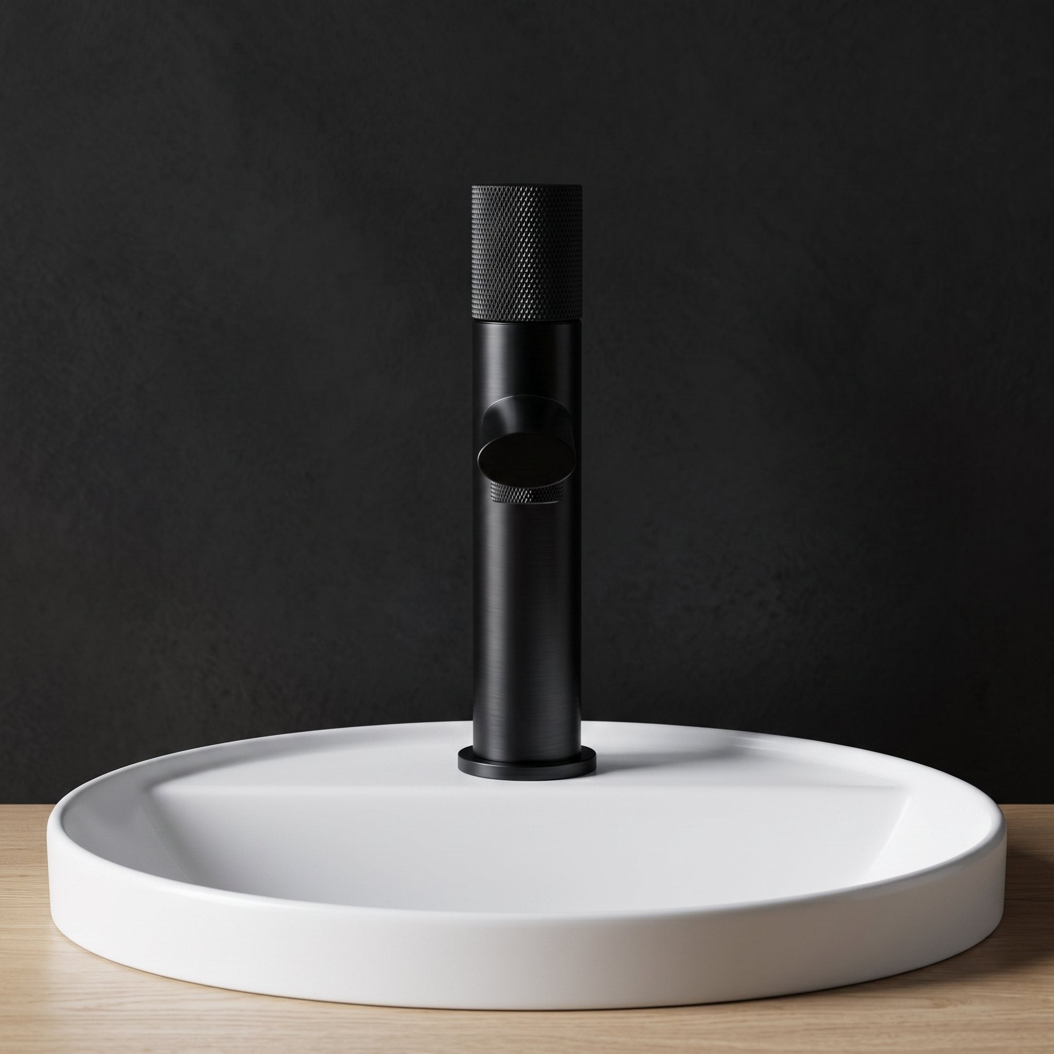 Robinet lavabo Runa noir mat 216 mm monté sur vasque, vue de face