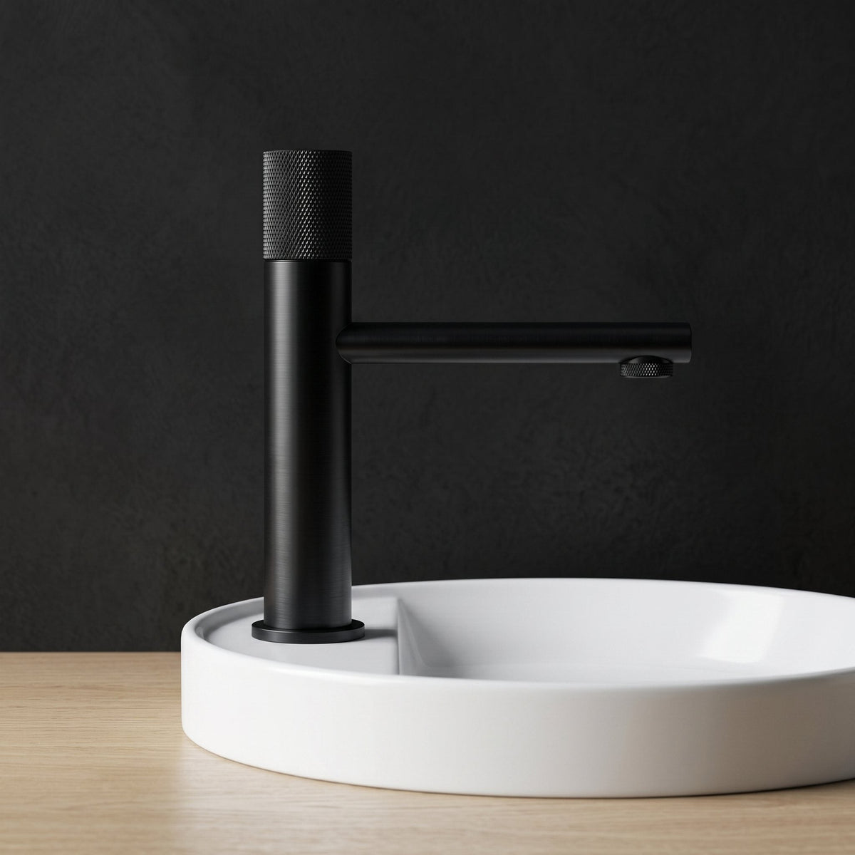 Robinet lavabo Runa noir mat 216 mm monté sur vasque, vue de profil