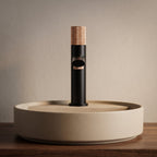 Robinet lavabo Runa noir mat et or rose 216 mm monté sur vasque, vue de face