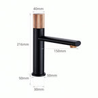 Schéma coté du robinet lavabo Runa 216 mm : hauteur 216 mm, bec 150 mm