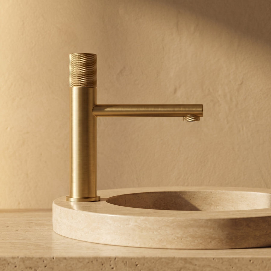 Robinet Lavabo Runa Or Brossé Laiton — Mitigeur Moleté Monotrou