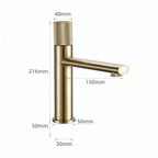 Schéma coté du robinet lavabo Runa 216 mm : hauteur 216 mm, bec 150 mm