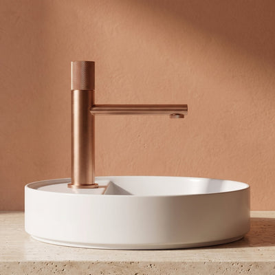 Robinet Lavabo Runa Or Rose Brossé Laiton — Mitigeur Moleté Monotrou