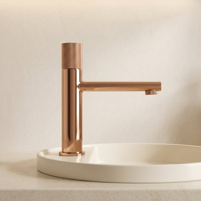 Robinet Lavabo Runa Or Rose Poli Laiton — Mitigeur Moleté Monotrou