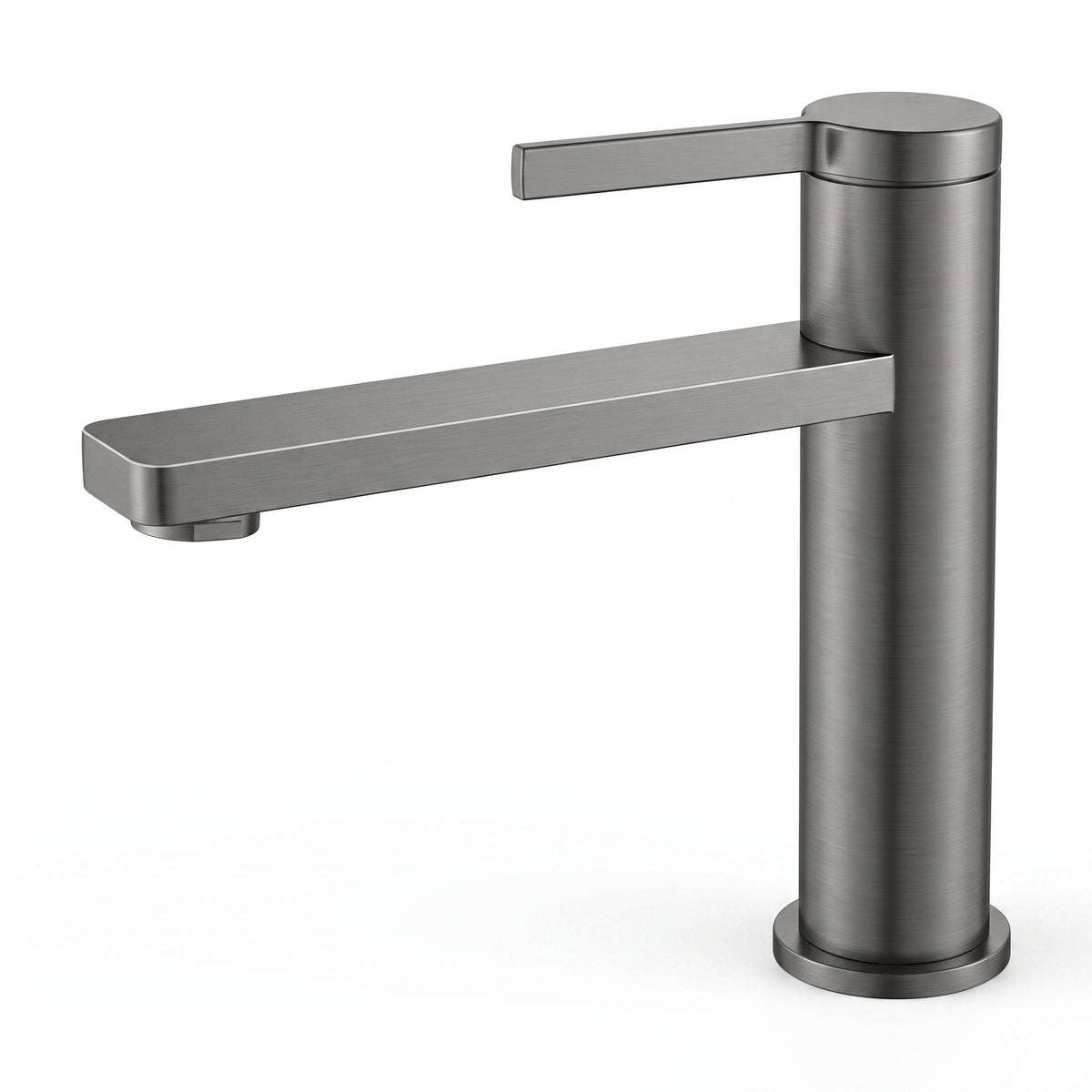 Robinet lavabo Solea gun metal modèle court sur fond blanc