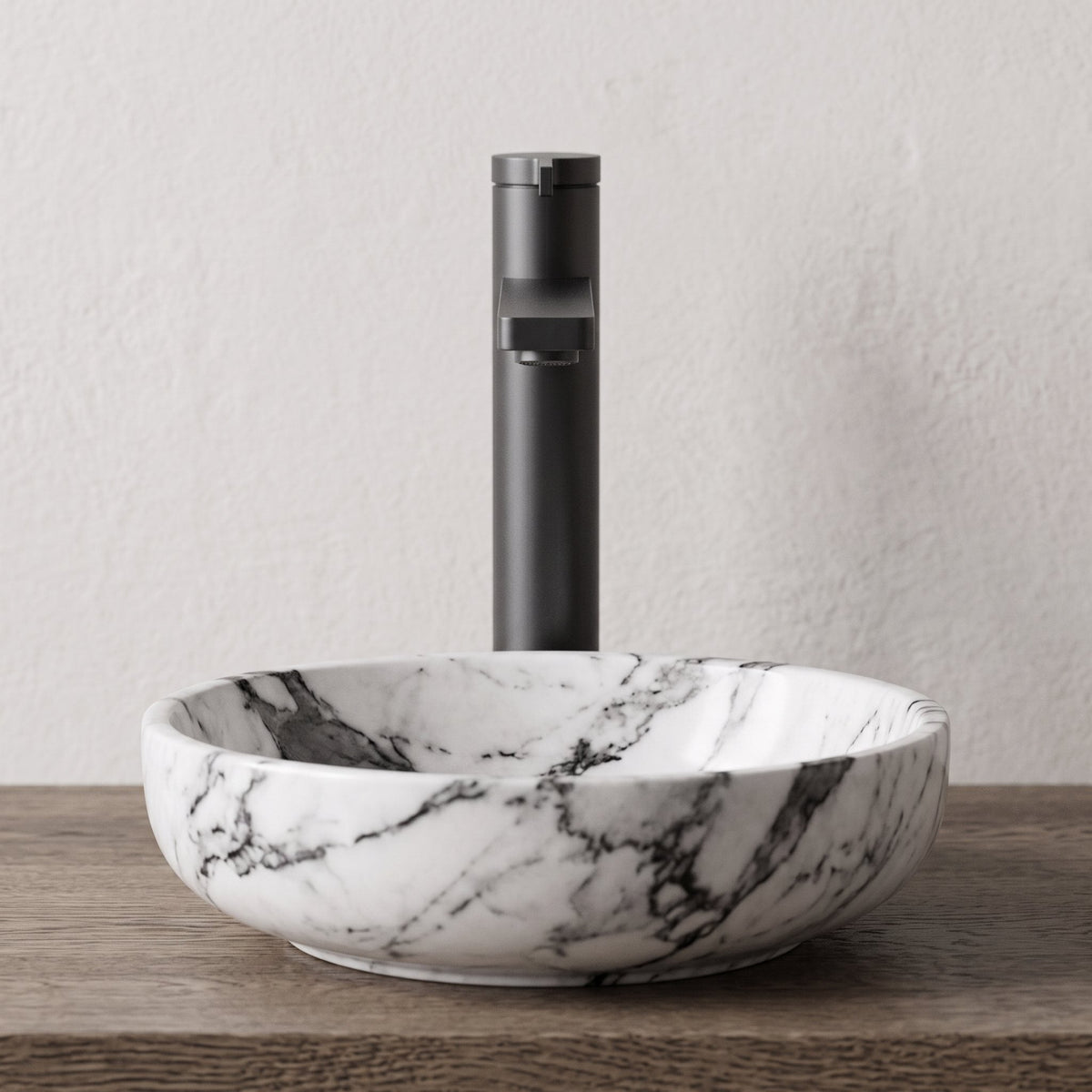 Robinet lavabo Solea noir mat, vue rapprochée sur le corps moleté
