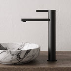 Robinet lavabo Solea noir mat dans une salle de bain contemporaine