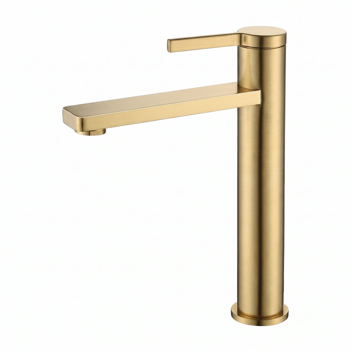 Robinet lavabo Solea or brossé modèle haut sur fond blanc