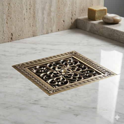 Bonde de Douche Anti-Odeur Laiton Antique 12x12 cm