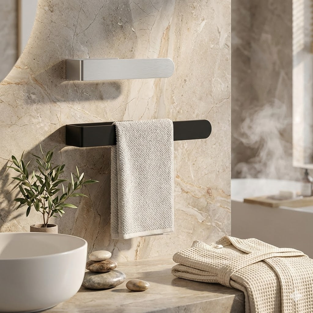 Porte-serviette mural sans perçage en acier inoxydable | Barre simple adhésive
