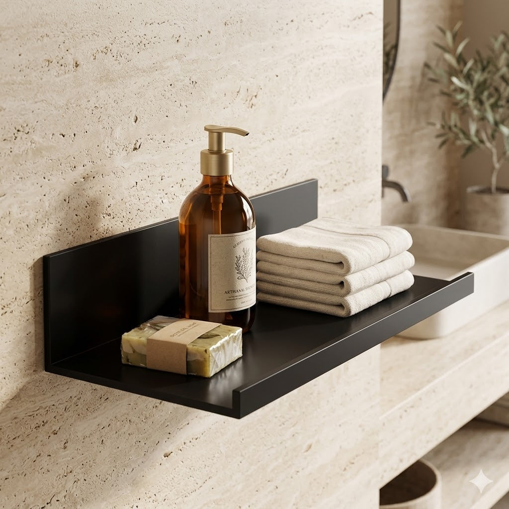 Étagère Murale Salle de Bain Aluminium Sans Perçage – 2 Coloris 3 Tailles