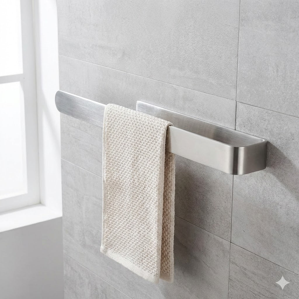 Porte-serviette mural sans perçage en acier inoxydable | Barre simple adhésive