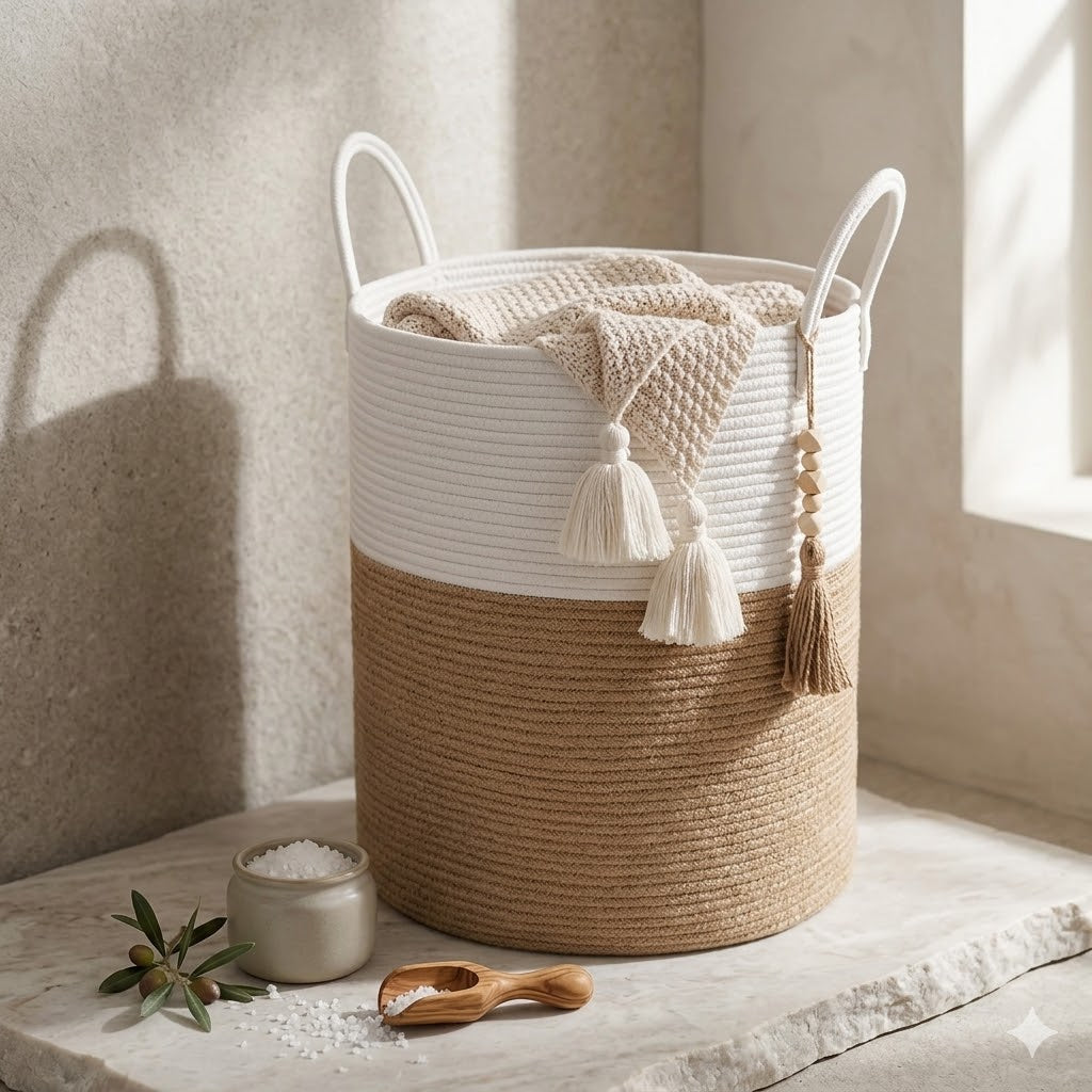 Panier à Linge Corde Coton Grande Capacité – 4 Coloris
