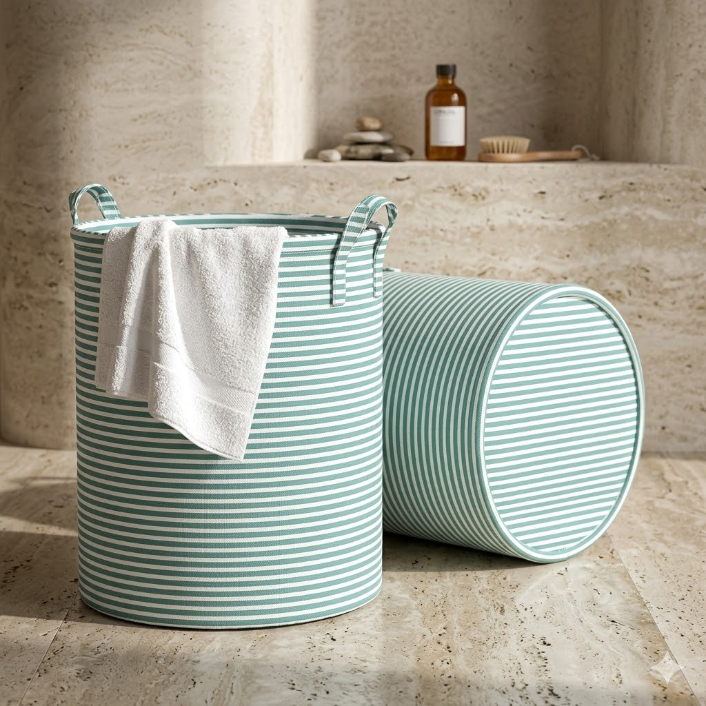 Panier à Linge Pliable Rayé – 3 Tailles