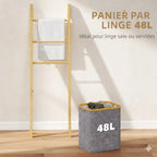 Porte-serviette échelle bambou avec panier linge 48L
