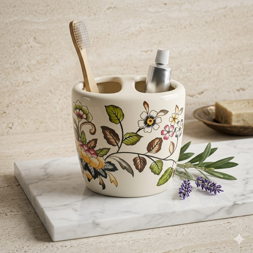 Porte Brosse à Dents Céramique Florale