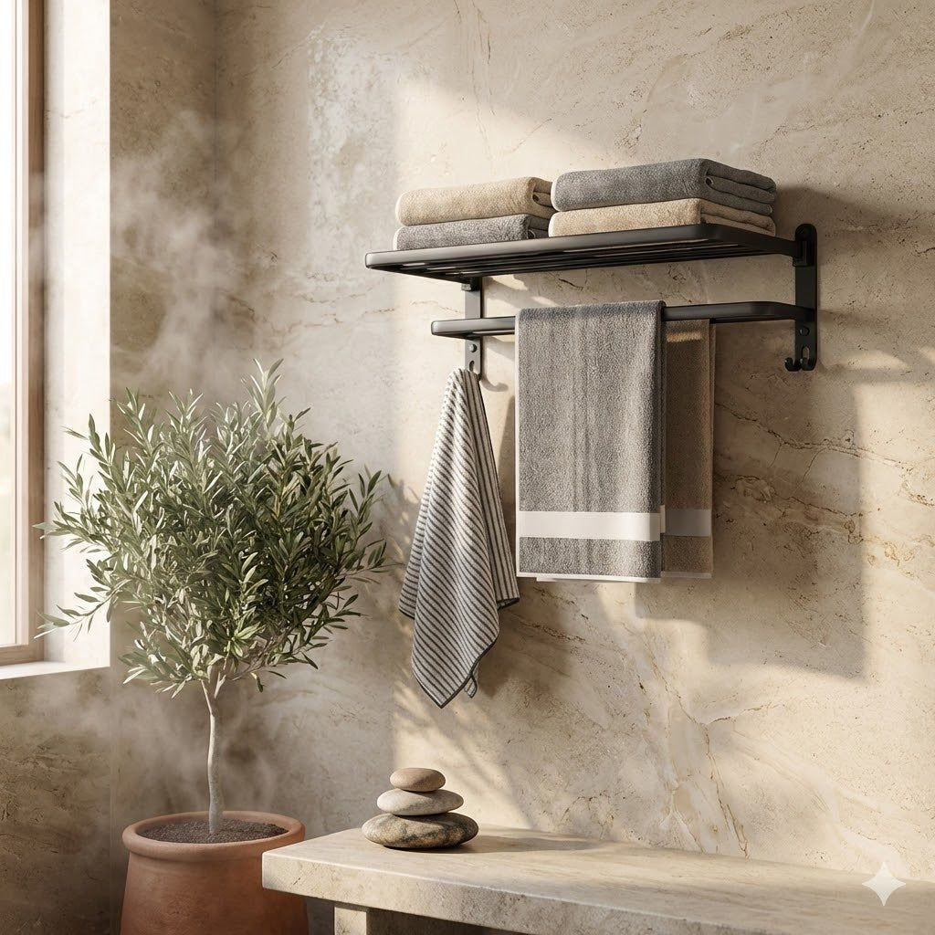 Porte-Serviette Mural Pliant | Aluminium Noir Mat