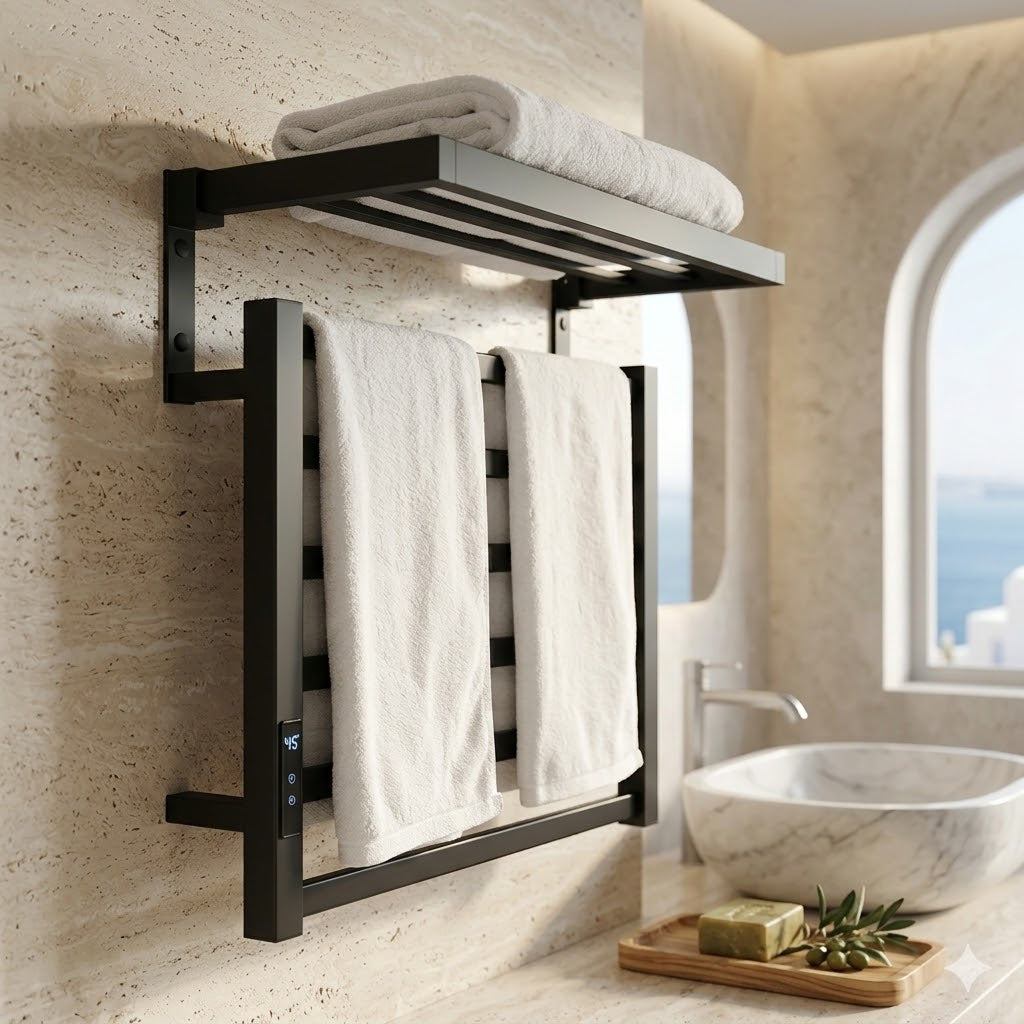 Sèche-Serviette Électrique Mural avec Écran Digital et Étagère