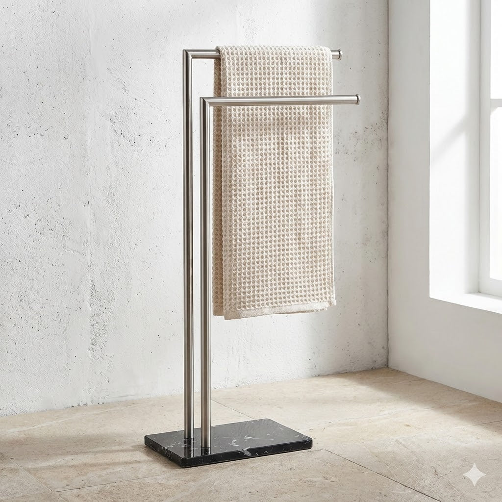 Porte-Serviette sur Pied | Acier Inox & Base Marbre