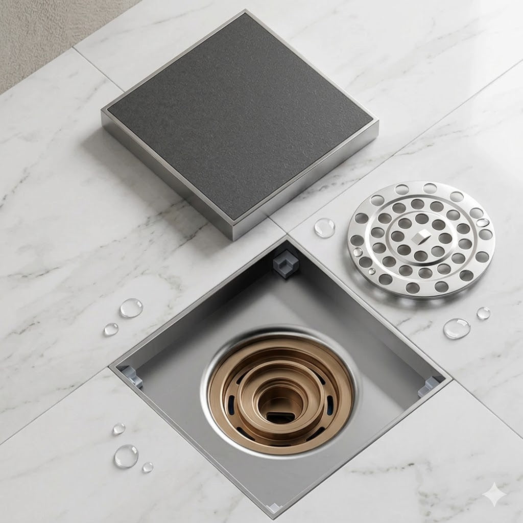 Bonde de Douche Carrée 10x10 cm Anti-Retour