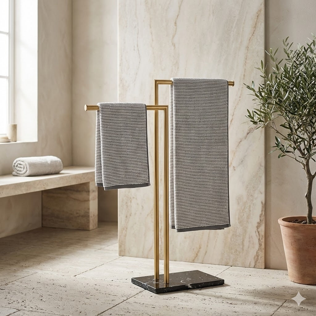 Porte-Serviette sur Pied | Acier Inox & Base Marbre