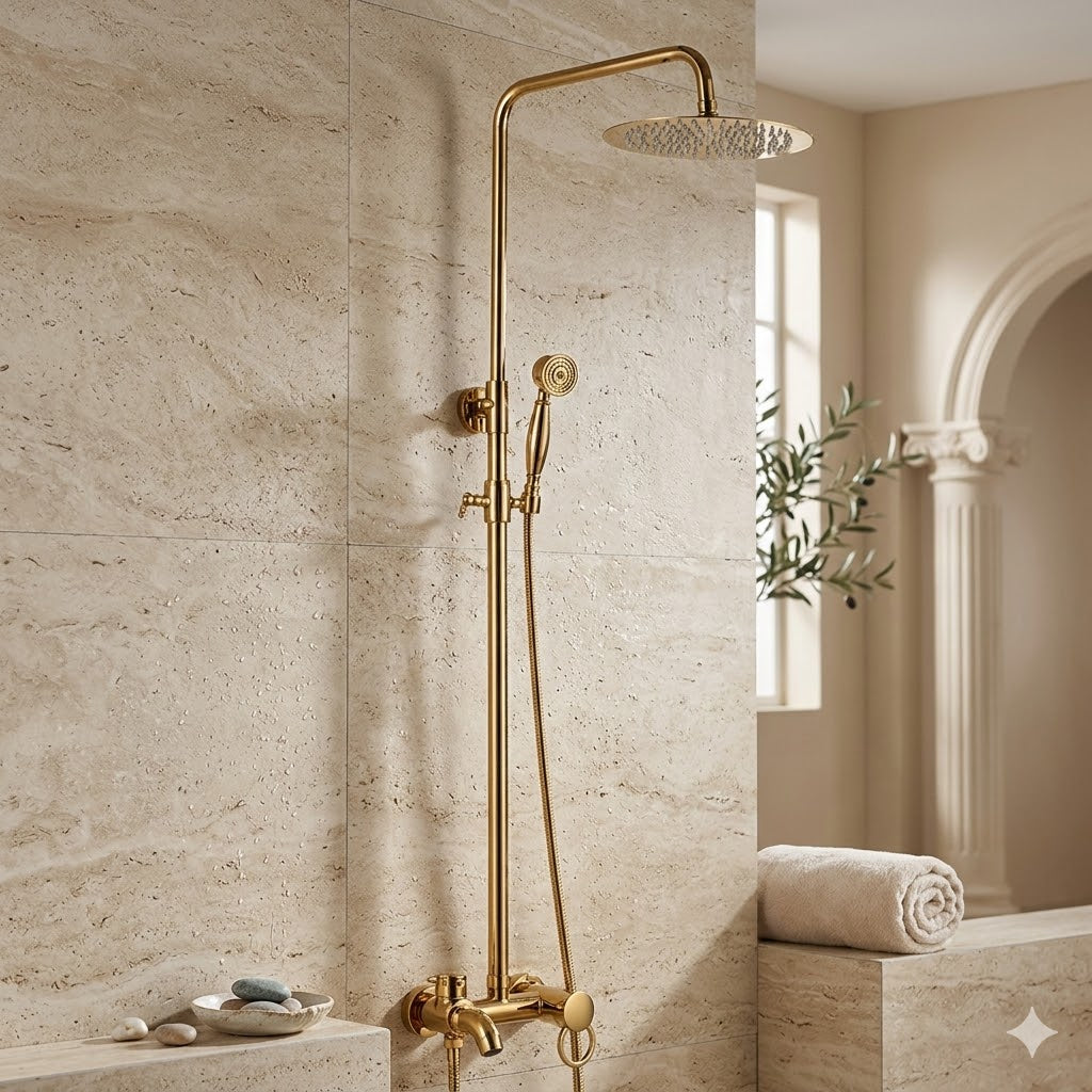 Colonne de douche thermostatique dorée 3 voies