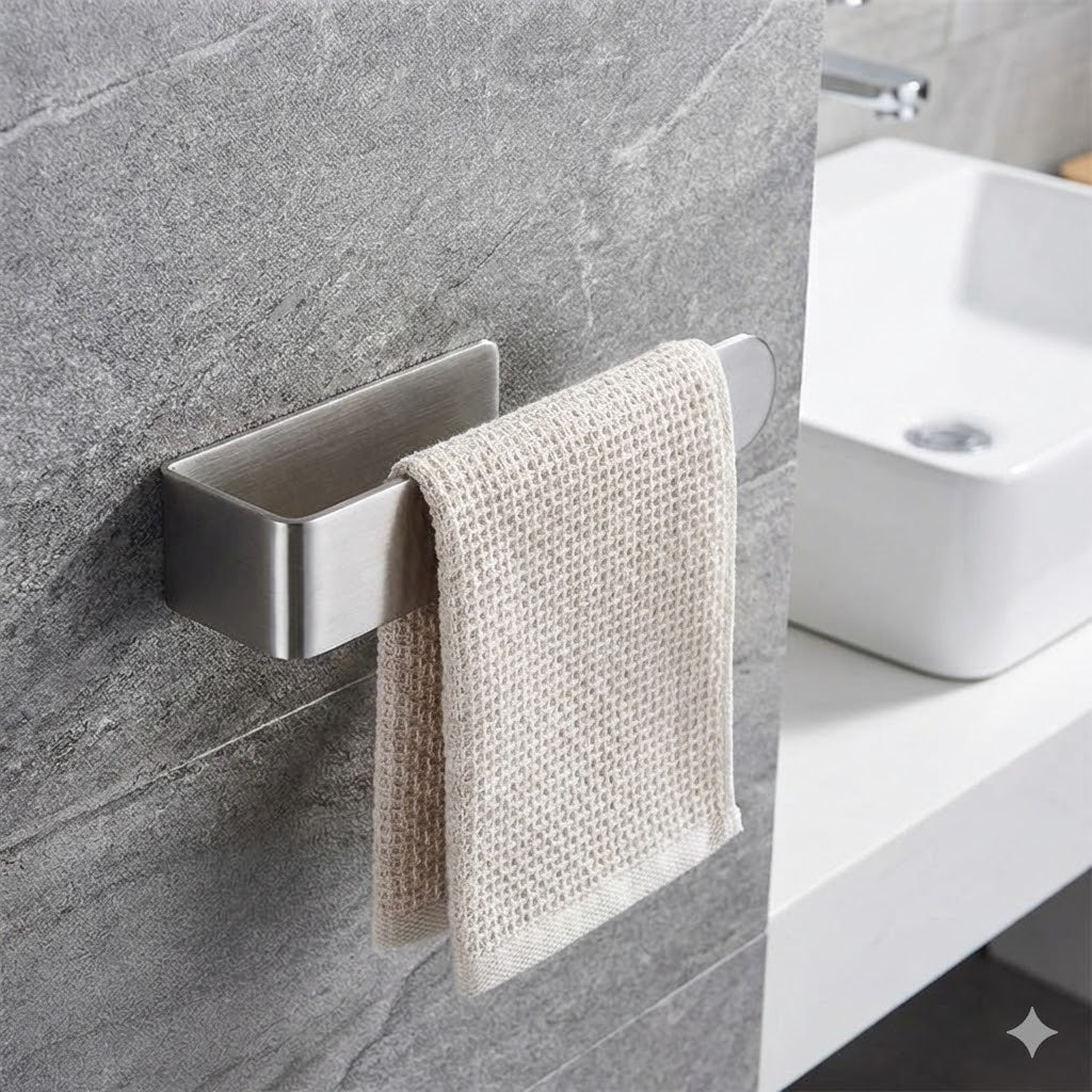 Porte-serviette mural sans perçage en acier inoxydable | Barre simple adhésive