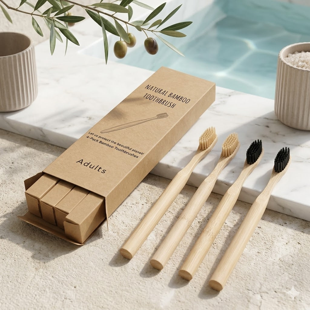Brosse à Dents Bambou Cylindrique – Lot de 4