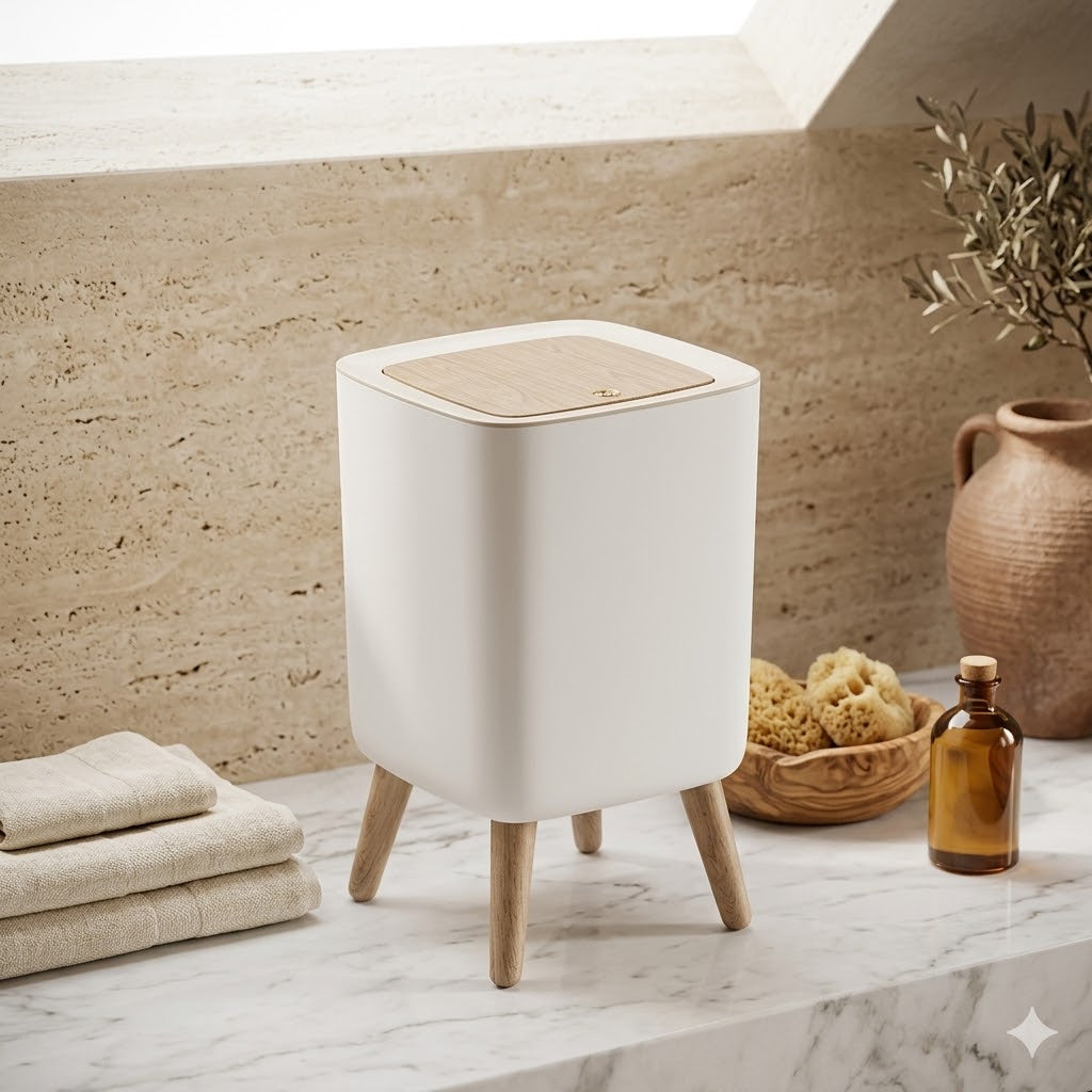 Poubelle Salle de Bain Design Pieds Bois