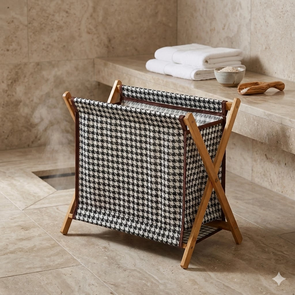 Panier à Linge Pliable Cadre Bois et Tissu – 3 Coloris